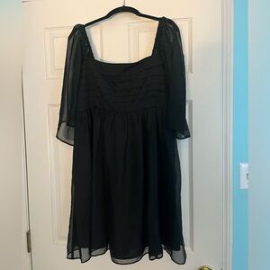 Abercrombie & Fitch Emerson Ruched Angel Sleeve Mini Dress / Black / XL Tall
